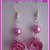 ORECCHINI PENDENTI con ROSE ROSA in FIMO, HANDMADE, NUOVI, UNICI