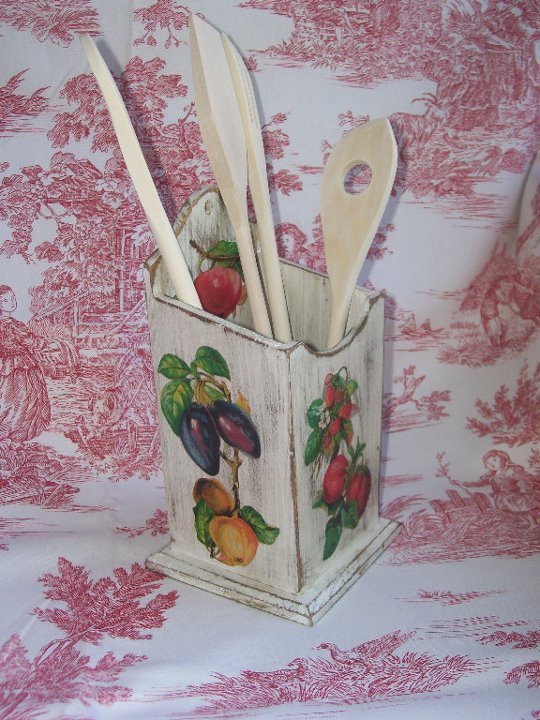 Porta mestoli da cucina shabby chic e decoupage per la casa e ... Tecnica shabby chic decoupage