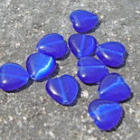 10 perle a cuore blu cobalt a cubo cateye - occhio di gatto
