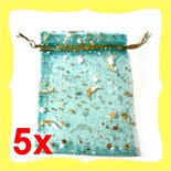 5 Sacchetti organza 9x12cm turchese