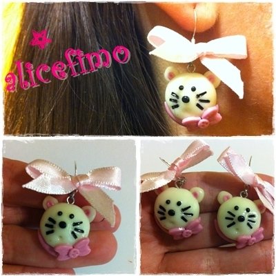 orecchini fimo e cernit micio gatto gattino micino con fiocchi rosa orecchini fimo e cernit micio gatto gattino micino con fiocchi rosa