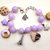 Bracciale Parigi perle viola con tour Eiffel,macaron,ciambelle,cuore,biscotto,idea regalo,fimo