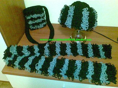 COORDINATO LANA MERINO NERO/GRIGIO CON FRANGE COORDINATO LANA MERINO NERO/GRIGIO CON FRANGE