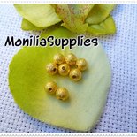 10 PZ PERLA IN METALLO DIAMANTATA TONDA 6mm color ORO