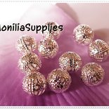 20 PZ PERLA IN FILIGRANA TONDA 8mm color ARGENTO SILVER