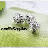 3 PZ PERLE METALLICHE STARDUST,FILIGRANA CON STRASS CRYSTAL