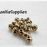 20 PZ MICROPERLA IN METALLO DECORATA TONDA 4mm color ORO