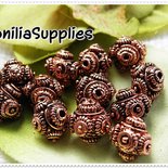 4 PZ PERLE IN METALLO DECORATO BALI BEADS STYLE 10X9mm - COLOR RAME