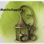 2 PZ CHARM CIONDOLO BIRDCAGE UCCELLINO BRONZO,gabbietta appesa 35x20mm