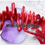 	 15 pz PERLE DENTINI RAMETTI CORALLO BAMBU' ROSSO