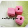 10 pz PERLE QUADRATE IN ARGILLA COLOR ROSA 9mm