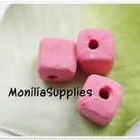 10 pz PERLE QUADRATE IN ARGILLA COLOR ROSA 9mm