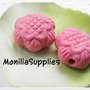 2 pz PERLE FORMA FIORE IN ARGILLA COLOR ROSA 16mm