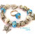 Bracciale + anello stile pandora/trollbeads rondelle celesti bianche argento tibetano charms farfalle