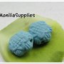 2 pz PERLE FORMA FIORE IN ARGILLA COLOR AZZURRO 16mm 