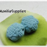2 pz PERLE FORMA FIORE IN ARGILLA COLOR AZZURRO 16mm 