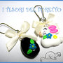 Orecchini "Coniglietto di Pasqua e Ovetto" mod. fiore turchese Fimo cernit moda kawaii