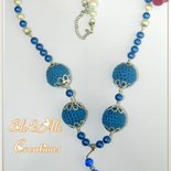 COLLANA BLU CON PERLE BLU ALL'UNCINETTO