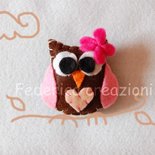 spilla gufo in feltro, donna,accessori,bambina, regalo, ,marrone,fatto a mano