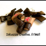 Orecchini Fimo Twix - Cioccolato - snack, merendine miniature, idea regalo
