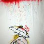 Maglia maniche lunghe dipinta a mano con disegno di una ragazza e il suo ombrello