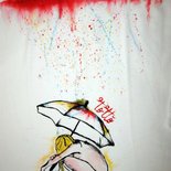 Maglia maniche lunghe dipinta a mano con disegno di una ragazza e il suo ombrello