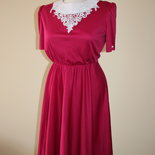 Pink (purple, fuchsia) and white 1980s summer vintage polyester secretary dress.