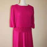 Bright fuchsia 1980's vintage secretary polyester dress, Made in U.S.A.