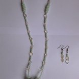 Parure collana lunga in pasta di vetro e pietre dure, quarzo citrino chiaro, con orecchini a corredo fatta a mano