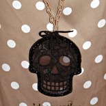 COLLANA LUNGA IN PIZZO MACRAME' RICAMO SU RETINA CATENA IN SETA ARTIGIANATO PEZZO UNICO