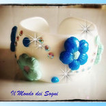Bracciale fimo rigido fiori azzurri verdi+SCATOLINA REGALO! IDEA REGALO
