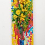 " FIORI GIALLI " Quadro originale dipinto ad olio su tavola N.A.864 con AUTENTICA a tergo !
