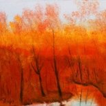 " ALBA IN AUTUNNO " Quadro originale dipinto ad olio su Tela N.A.985 con AUTENTICA a tergo !