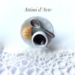 anello regolabile su piattino in ceramica caffè & cornetto più cucchiaino handmade