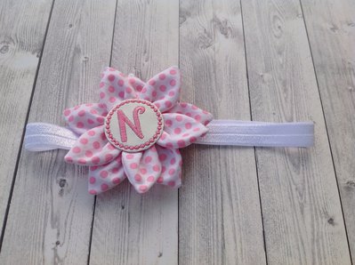 Fascia per capelli Fiore Pois personalizzata con iniziale - Bambina Fascia per capelli Fiore Pois personalizzata con iniziale - Bambina