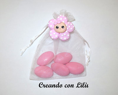 BOMBONIERA COMPLETA CIONDOLO IN FIMO O MAGNETE FIORE POIS 4CM BOMBONIERA COMPLETA CIONDOLO IN FIMO O MAGNETE FIORE POIS 4CM