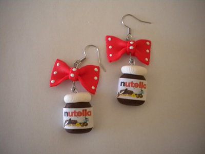 orecchini con ciondoli fimo nutella con fiocco rosso e bianco earrings handmade orecchini con ciondoli fimo nutella con fiocco rosso e bianco earrings handmade