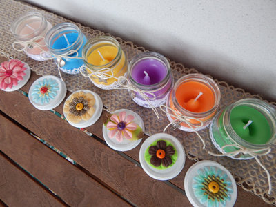 Candele colorate set da 6 vasetti in vetro decorati per for Candele colorate