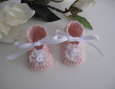Scarpine rosa tenue/bianco neonata nascita battesimo cerimonia fatte a mano cotone idea regalo uncinetto Scarpine rosa tenue/bianco neonata nascita battesimo cerimonia fatte a mano cotone idea regalo uncinetto