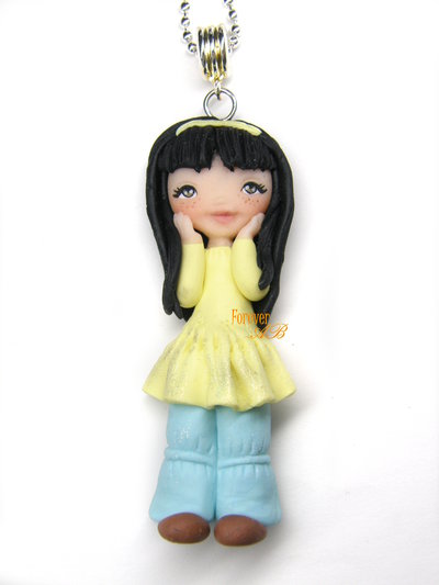 Collana Doll bambolina con jeans fimo necklace idea regalo clay Kawaii Collana Doll bambolina con jeans fimo necklace idea regalo clay Kawaii