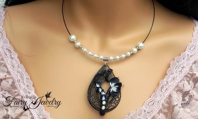 Collana goccia filigrana nero girocollo acciaio inossidabile antiallergico senza nichel Collana goccia filigrana nero girocollo acciaio inossidabile antiallergico senza nichel