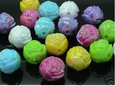 Perle a forma di Rosa "Effetto Iridiscente" 10 pezzi 13 x 13 x 12mm Perle a forma di Rosa "Effetto Iridiscente" 10 pezzi 13 x 13 x 12mm