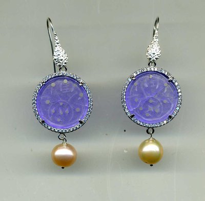 Orecchini in argento con giada glicine e perla di fiume rosa Orecchini in argento con giada glicine e perla di fiume rosa