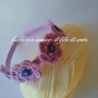 Cerchietto per capelli con fiori in lana lilla
