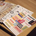 LOTTO 6 fogli stickers/francobolli adesivi in carta "Mix words" (14x10cm)
