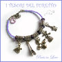 Bracciale charm lilla " I Love Paris " ciondoli torre eiffell farfalla rocailles moulin rouge idea regalo donna ragazza bijoux natale