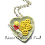 Collana piatto cuore con patatine sorridenti - smile - ketchup e maionese - miniature handmade