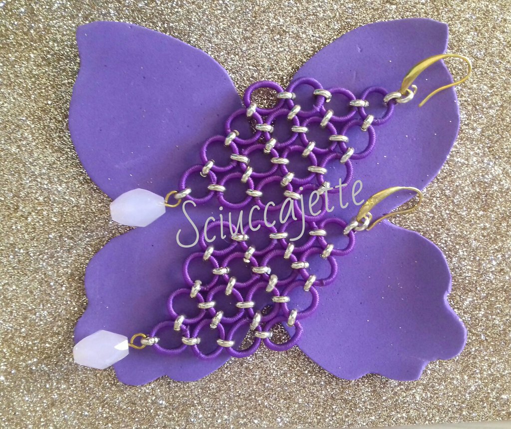 Allereya Orecchini vintage in rete metallica con paillettes a griglia orecchini pendenti leggeri orecchini a gancio in rete viola lunghi con paillettes orecchini pendenti gioielli per donne e ragazze