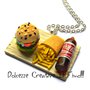 Collana Vassoio con panino - hamburger - patatine fritte e cola - handmade miniature . kawaii