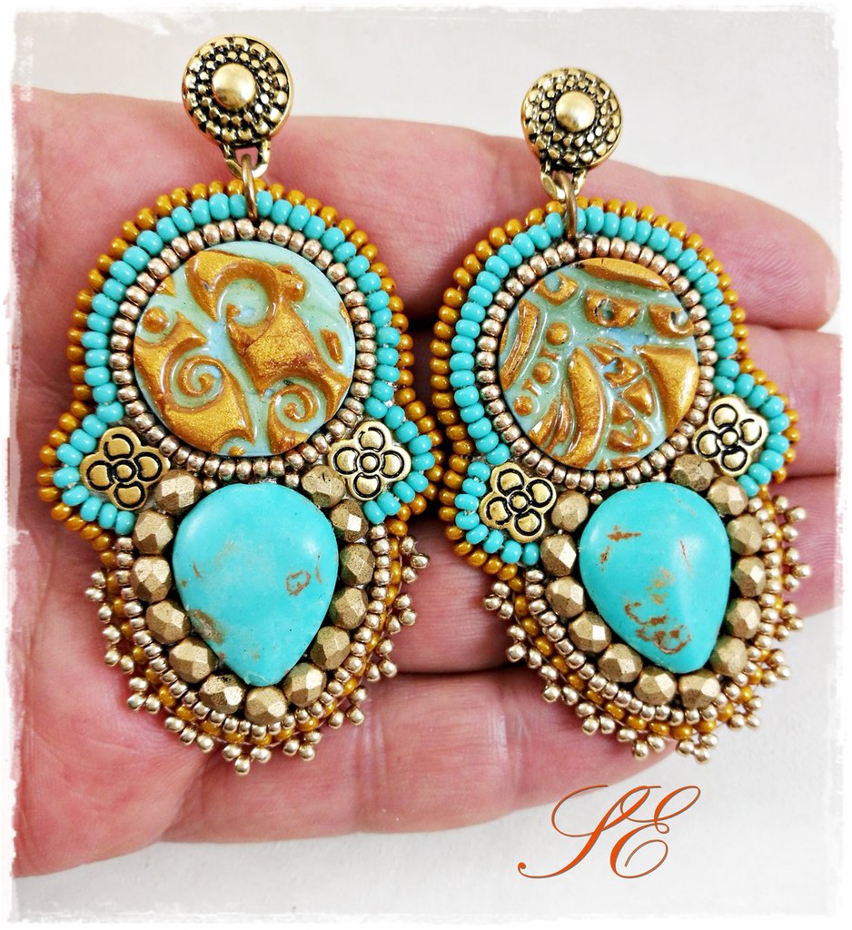 Boucles D'oreilles Scarabée Turquoise - Céramique Fait Main - Atelieranser - Femme